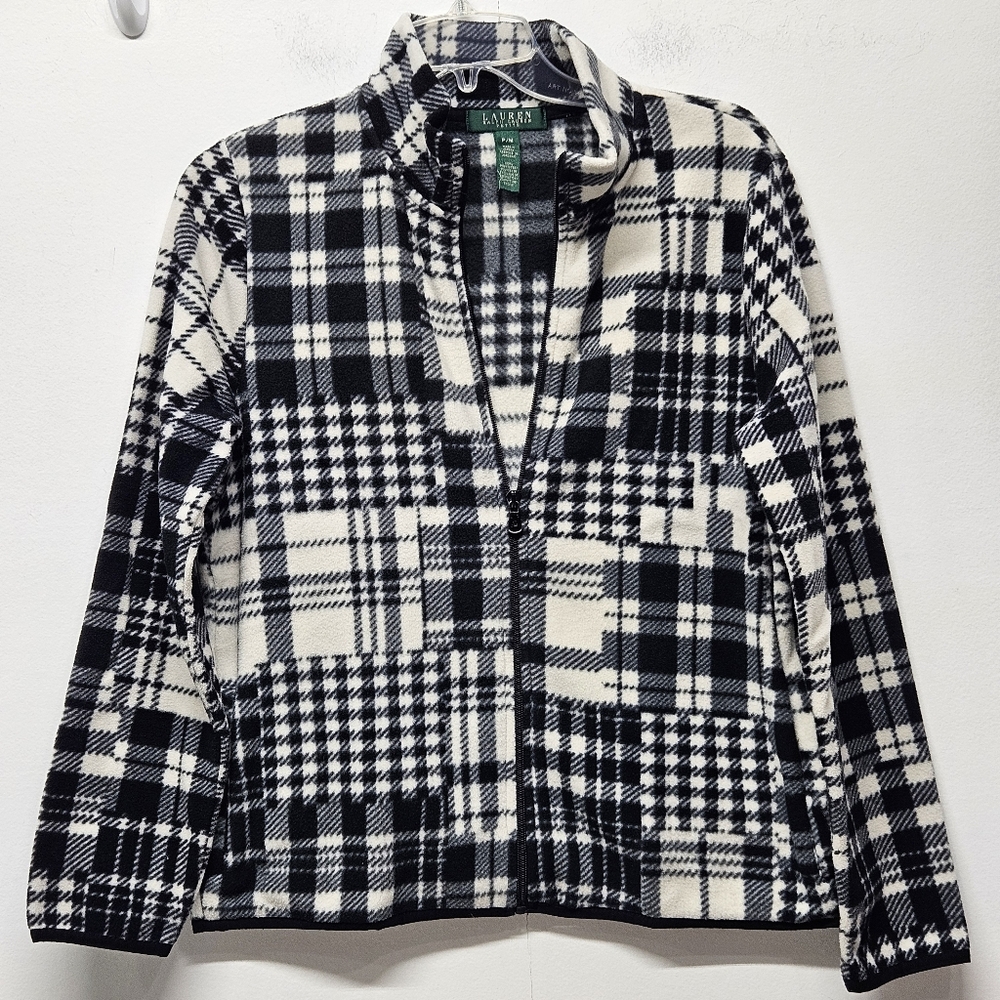 Lauren Ralph Lauren Tartan Plaid Fleece Jacket Size MP Old Money Classic